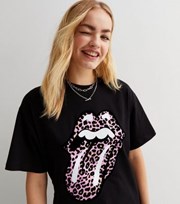 New Look Black Leopard Print The Rolling Stones Logo T-Shirt